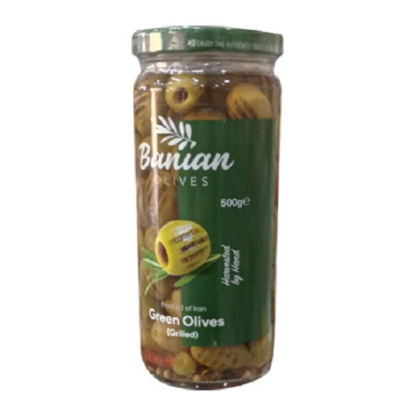 زیتون بی هسته گریل شیشه 500 بانیان